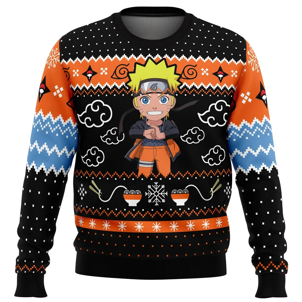 Christmas Ramen Uzumaki Naruto Shippuden Ugly Christmas Sweater, Chibi Naruto Akatsuki Cloud Holiday Sweater, Unisex Xmas Sweatshirt, Anime Gift