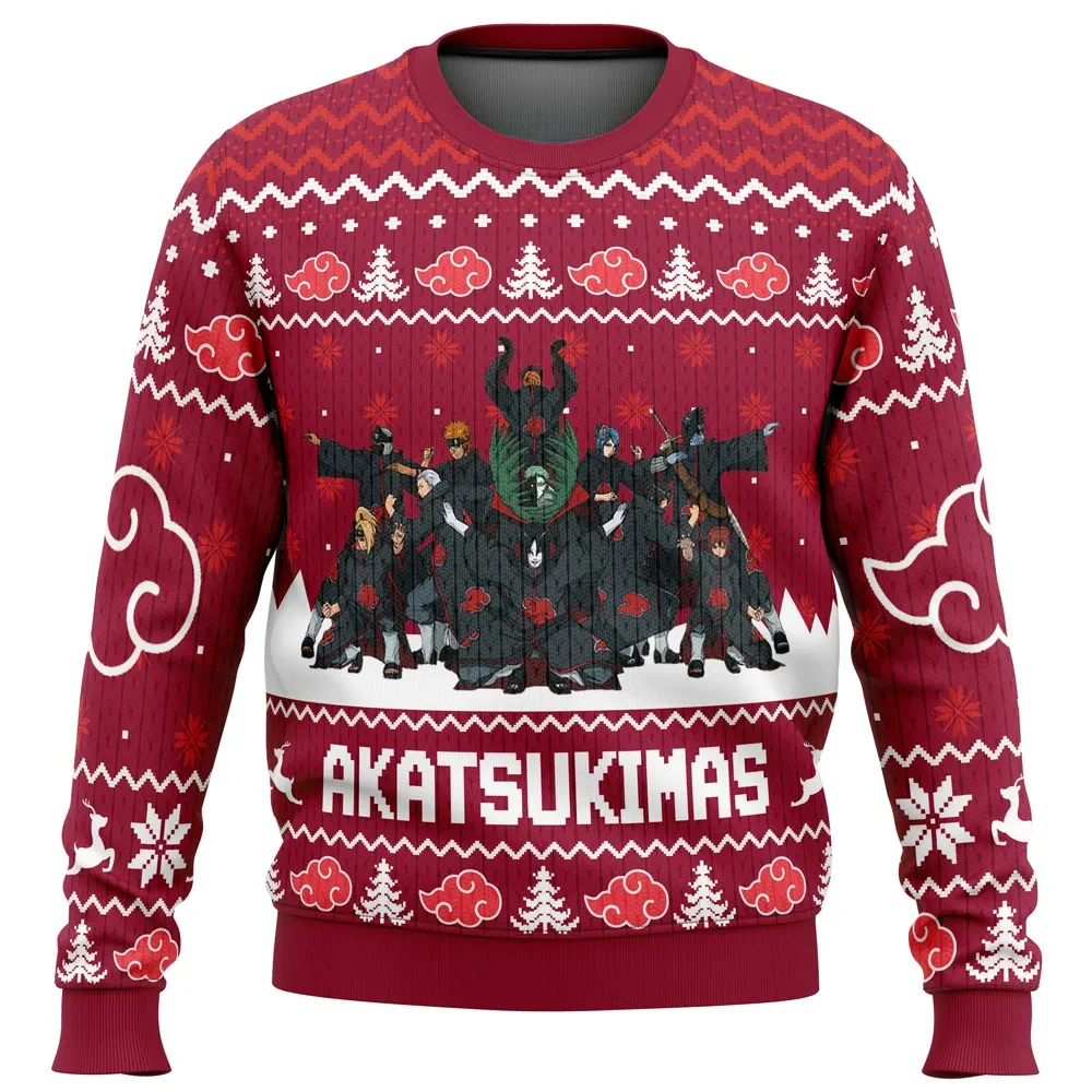 Akatsukimas Akatsuki Ugly Christmas Sweater, Naruto Shippuden Red Cloud Holiday Sweater, Rogue Ninja Anime Xmas Gift, Unisex Pullover