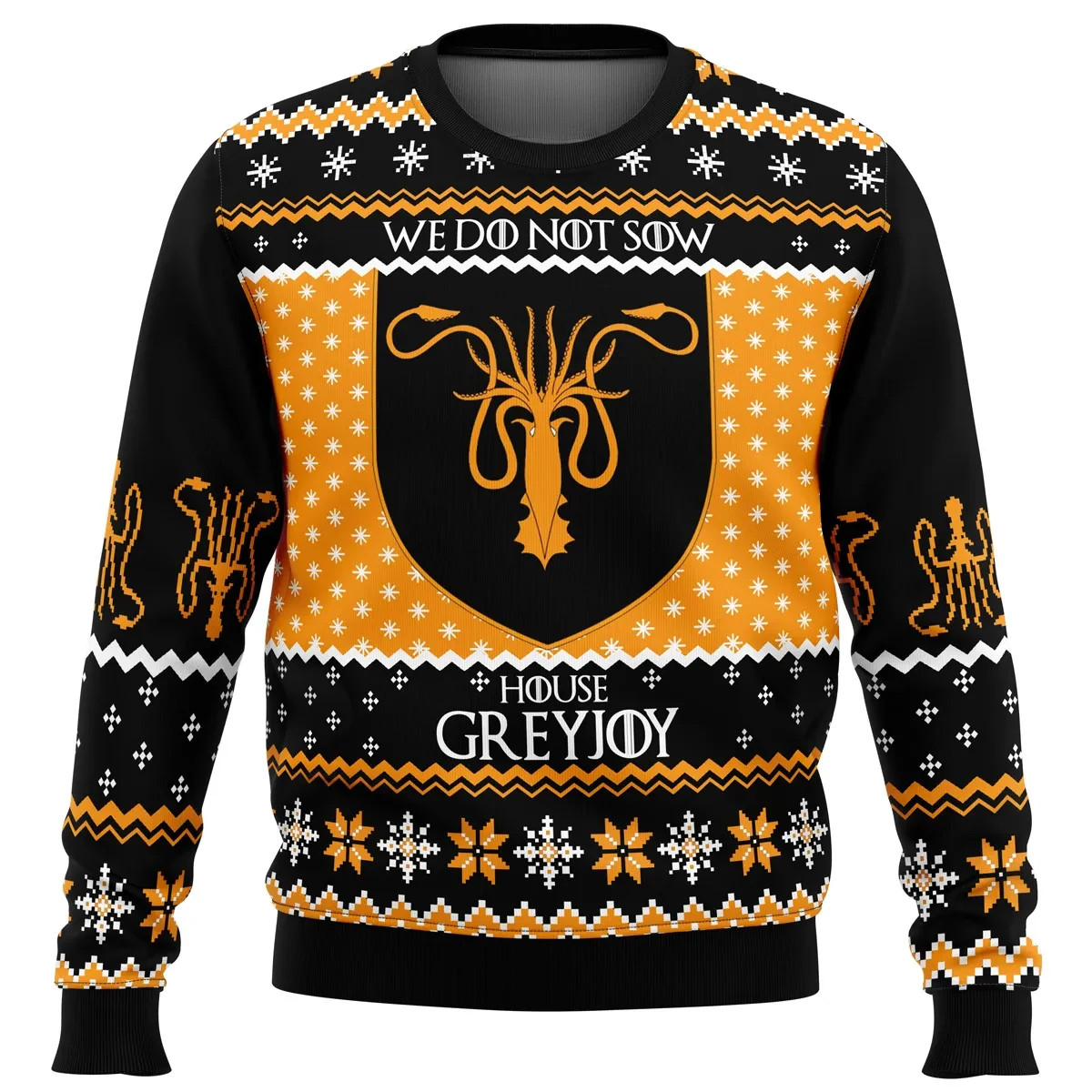 House Greyjoy We Do Not Sow Ugly Christmas Sweater, Game of Thrones Kraken Sigil Holiday Sweater, Fantasy TV Series Xmas Gift for Fans