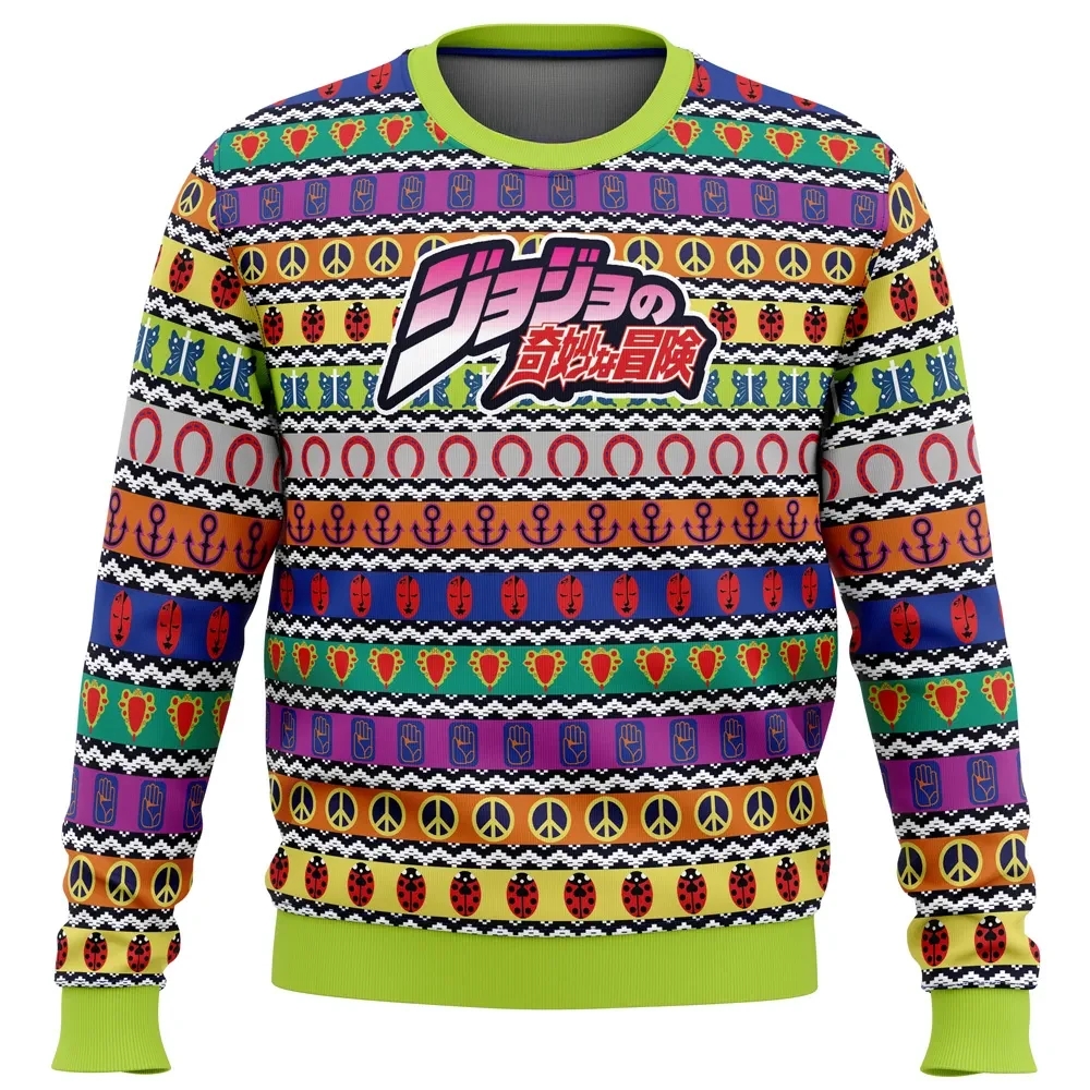 All Symbols Pattern JoJo's Bizarre Adventure Ugly Christmas Sweater, JoJo Anime Holiday Sweater, Unisex All Over Print Xmas Jumper