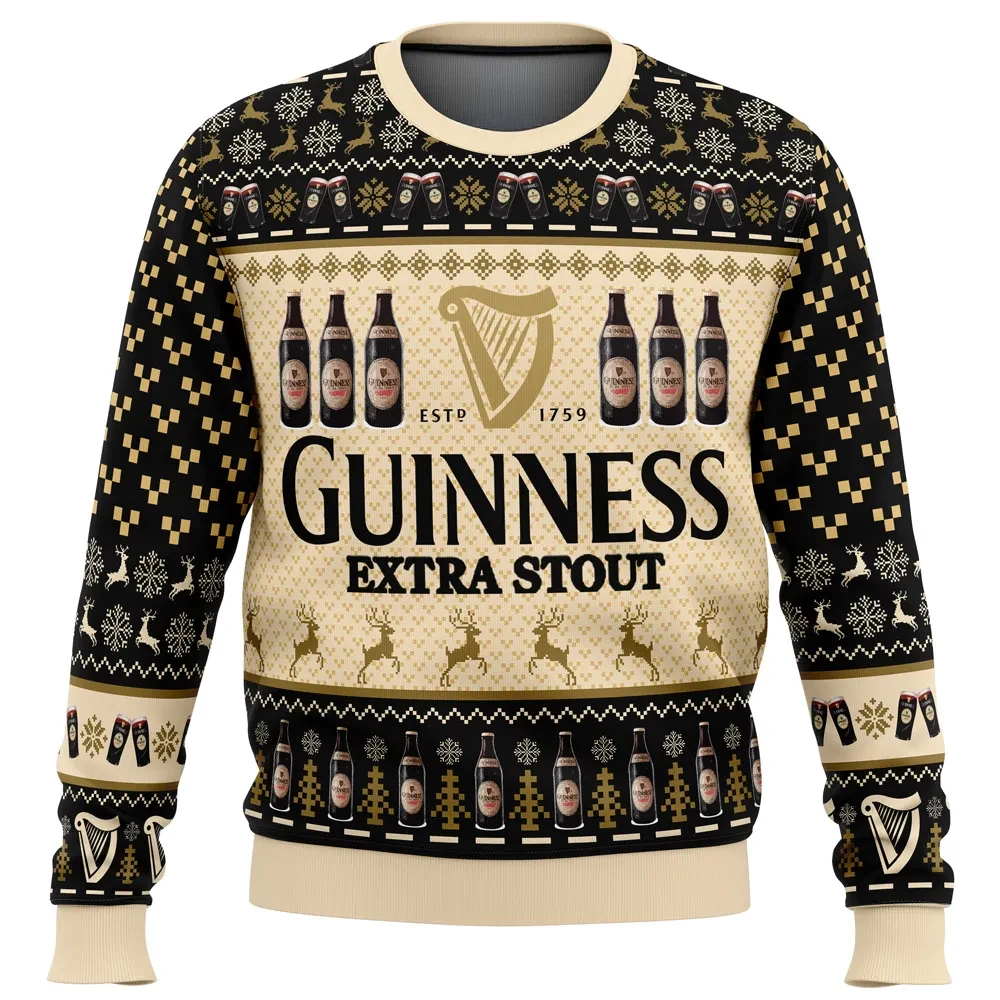 Guinness Extra Stout Ugly Christmas Sweater, Irish Stout Beer Holiday Sweater, Harp Logo Xmas Sweatshirt, Christmas Party Beer Lover Xmas Gift