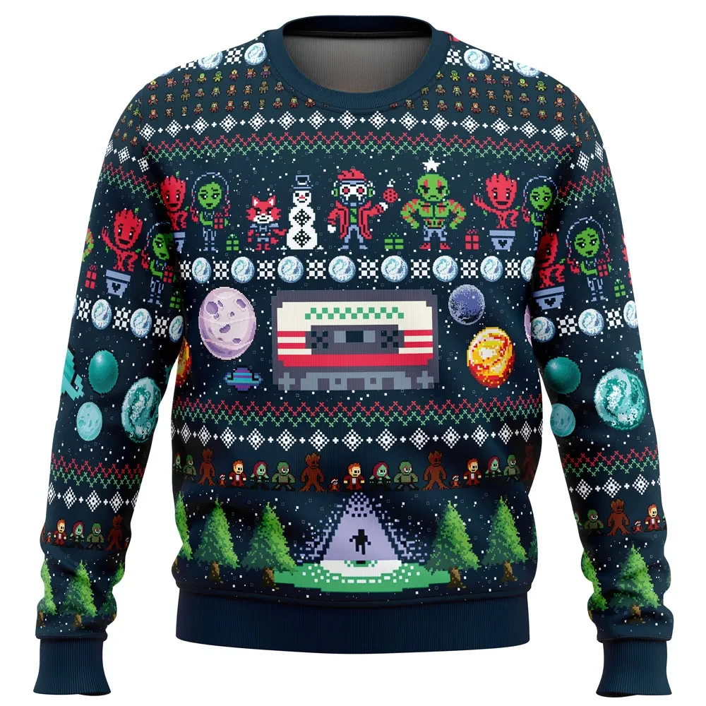 Guardians of the Galaxy Ugly Christmas Sweater, Marvel Holiday Sweater, Pixel Art Groot and Awesome Mix Tape Superhero Xmas Gift for Fans