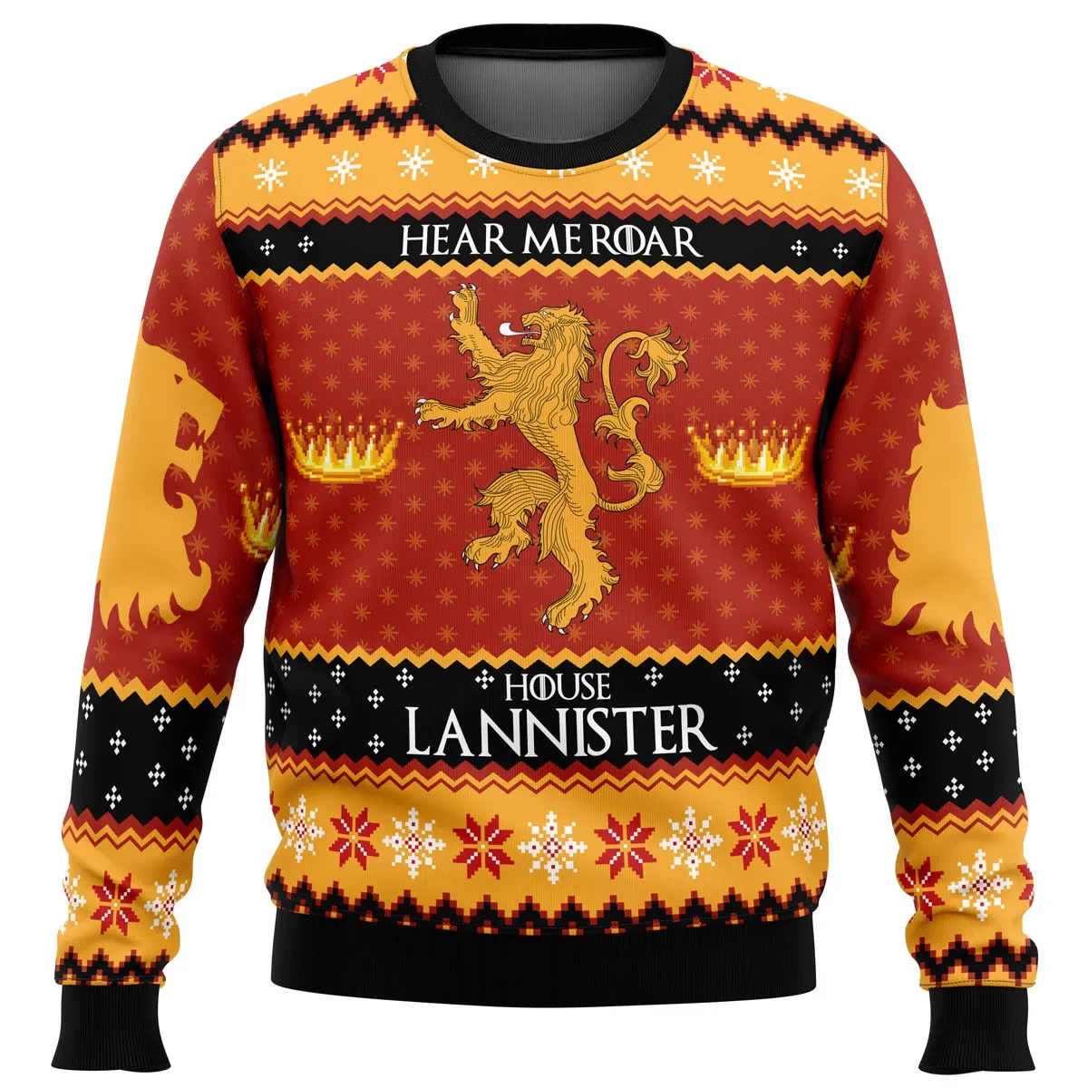 Game of Thrones House Lannister Ugly Christmas Sweater, Hear Me Roar Golden Lion Holiday Sweatshirt, Unisex TV Xmas Gift for GOT Fans