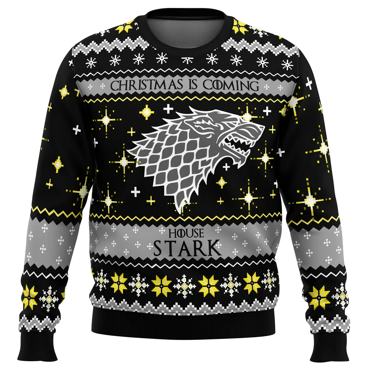 Game of Thrones House Stark Ugly Christmas Sweater, Christmas Is Coming Direwolf Holiday Sweater, Winterfell TV Show Xmas Gift for Fans