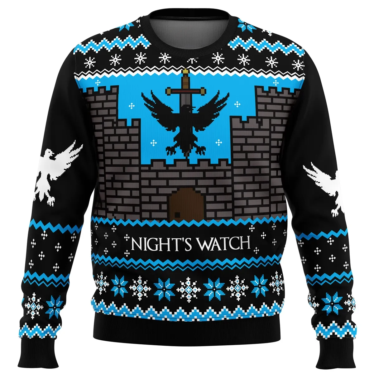 Game of Thrones Night's Watch Ugly Christmas Sweater, GOT Castle Black Holiday Sweater, Raven Crest Pullover, TV Show Xmas Gift for Fans