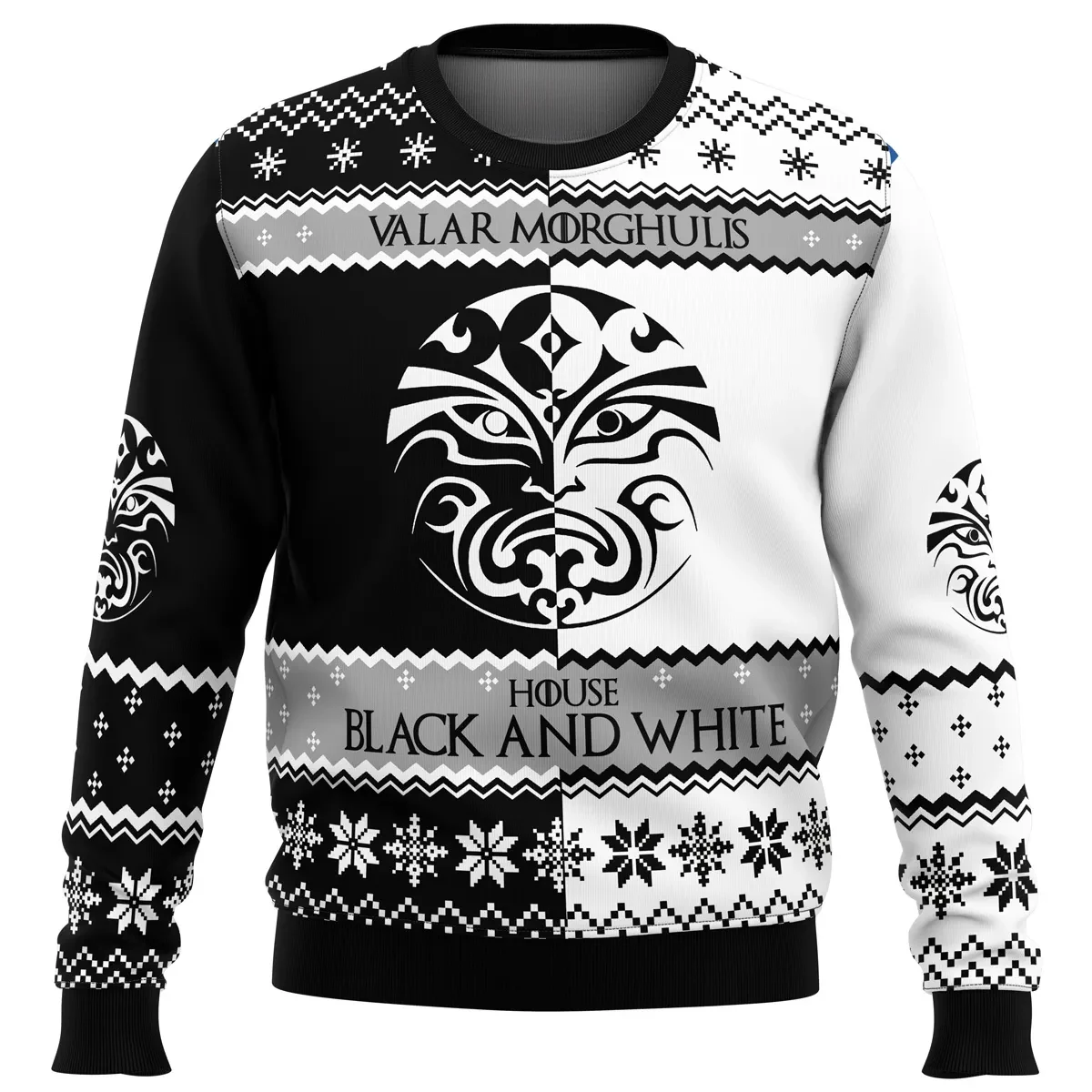 House Black and White Valar Morghulis Game of Thrones Ugly Christmas Sweater, Fantasy TV Show Holiday Sweater, Xmas Jumper