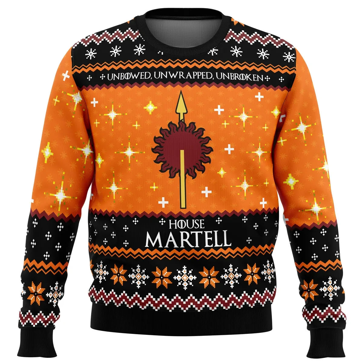GOT House Martell Ugly Christmas Sweater, Game of Thrones Unbowed Unwrapped Unbroken Holiday Sweatshirt, TV Show Xmas Gift for Fans