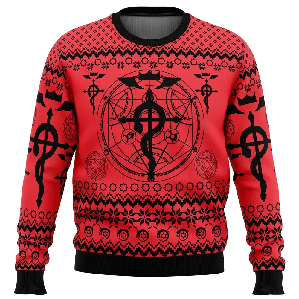 Flamel's Cross Transmutation Circle Fullmetal Alchemist Ugly Christmas Sweater, FMA Brotherhood Anime Holiday Sweater, Unisex Xmas Jumper