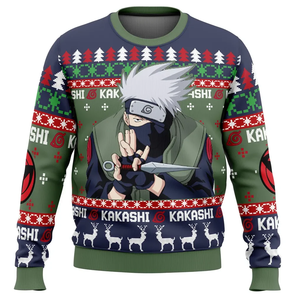 Christmas Kakashi Hatake Naruto Shippuden Ugly Christmas Sweater, Sharingan Hidden Leaf Holiday Sweater, Unisex Xmas Sweatshirt, Anime Gift