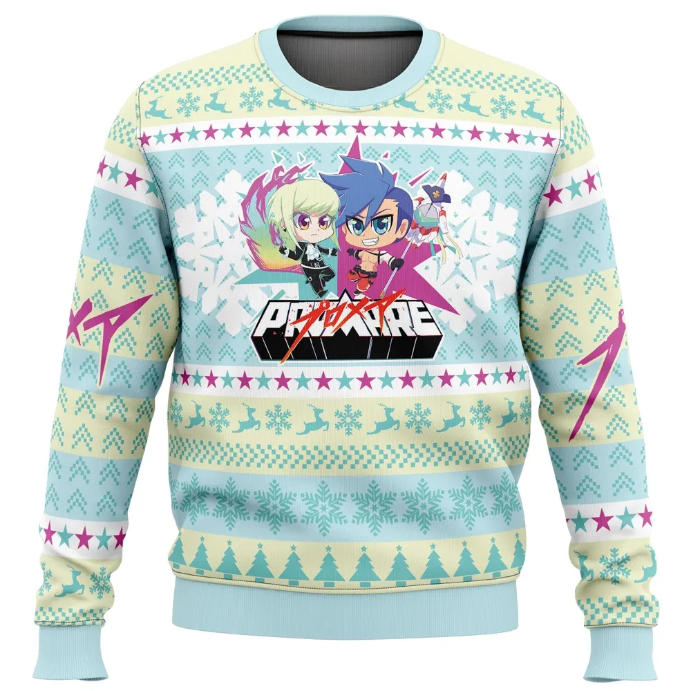 Christmas Lio and Galo Promare Ugly Christmas Sweater, Chibi Anime Holiday Sweater, Pastel Studio Trigger Anime Xmas Gift for Fans