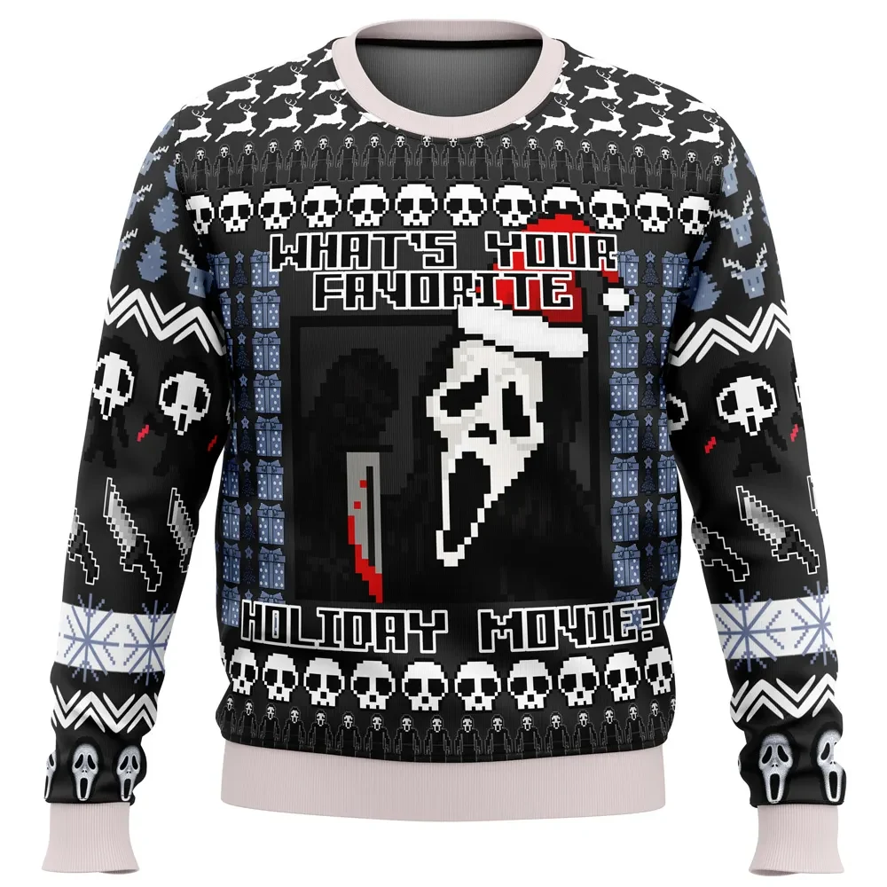 What's Your Favorite Holiday Movie Scream Ghostface Ugly Christmas Sweater, Scream Holiday Sweater, Horror Movie Xmas Jumper
