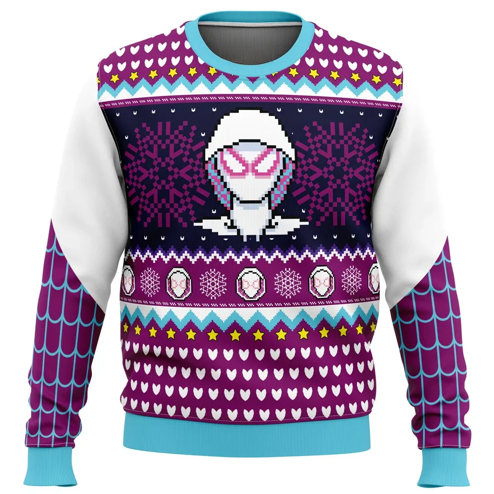 Spider Gwen Ugly Christmas Sweater, Spider-Verse Spider-Man Marvel Holiday Sweatshirt, Ghost Spider Superhero Xmas Gift for Fans
