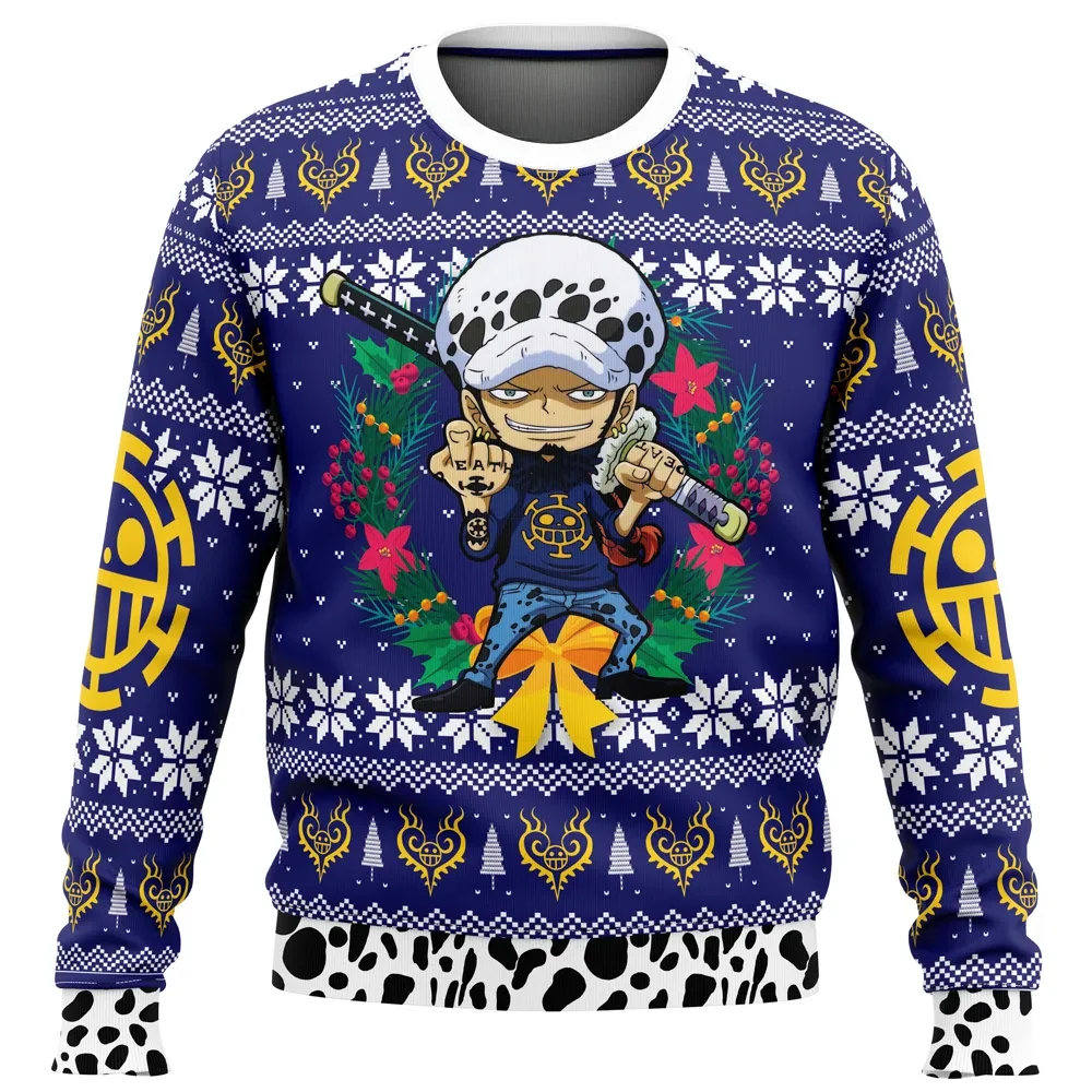 Trafalgar Law Christmas One Piece Ugly Christmas Sweater, Heart Pirates Jolly Roger Holiday Sweater, Surgeon of Death Anime Xmas Gift