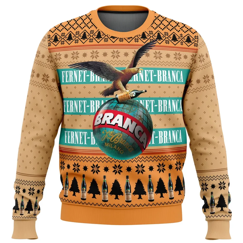 Fernet Branca Ugly Christmas Sweater, Eagle and Globe Italian Liqueur Holiday Sweatshirt, Funny Drinking Xmas Gift for Bartenders