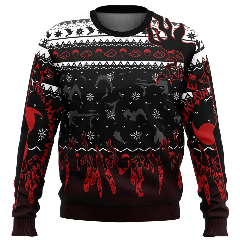 Uchiha Emblem Naruto Shippuden Ugly Christmas Sweater, Sasuke Itachi Akatsuki Cloud Holiday Sweater, Anime Xmas Gift for Ninja Fans