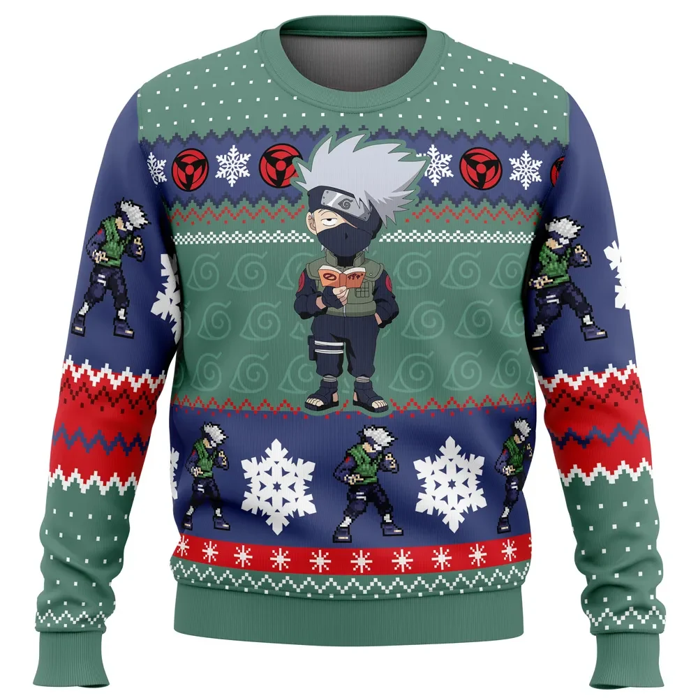 Christmas Chibi Kakashi Hatake Naruto Shippuden Ugly Christmas Sweater, Hidden Leaf Anime Holiday Sweater, Sharingan Xmas Gift for Fans