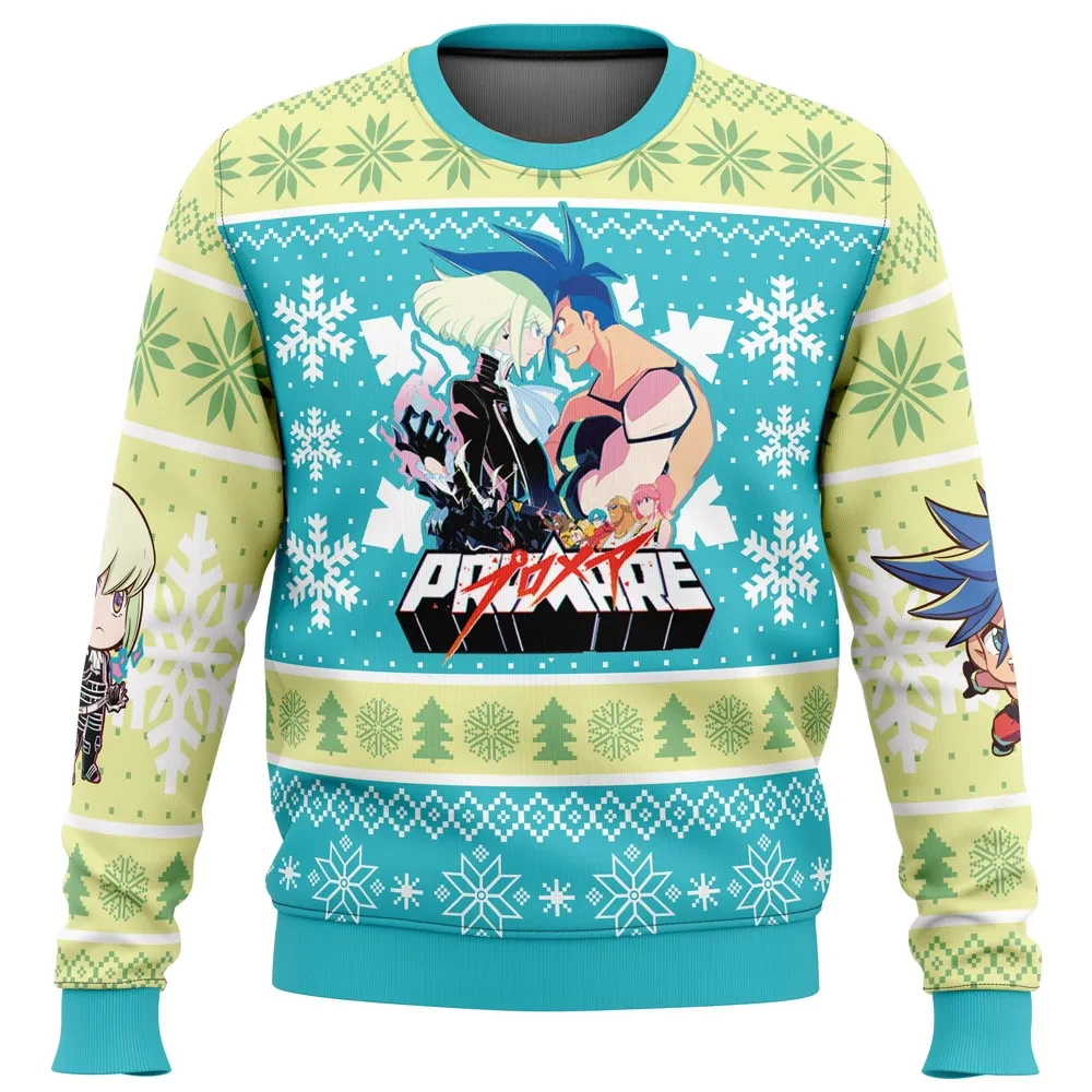 Christmas Snowflakes Promare Ugly Christmas Sweater, Galo and Lio Holiday Sweater, Firefighter Mecha Anime Xmas Gift, Unisex Sweatshirt