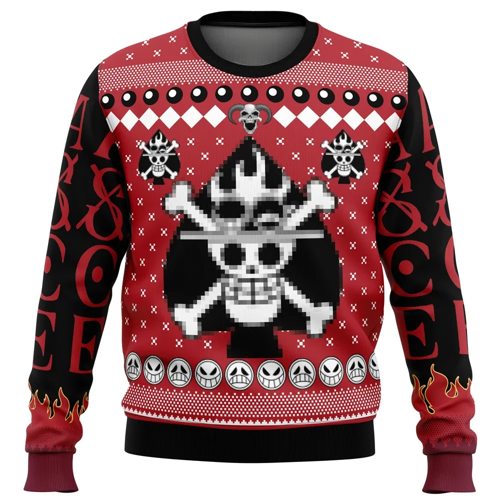 Portgas D. Ace One Piece Ugly Christmas Sweater, Whitebeard Pirates Anime Holiday Sweater, Unisex All Over Print Fire Fist Xmas Gift for Fans