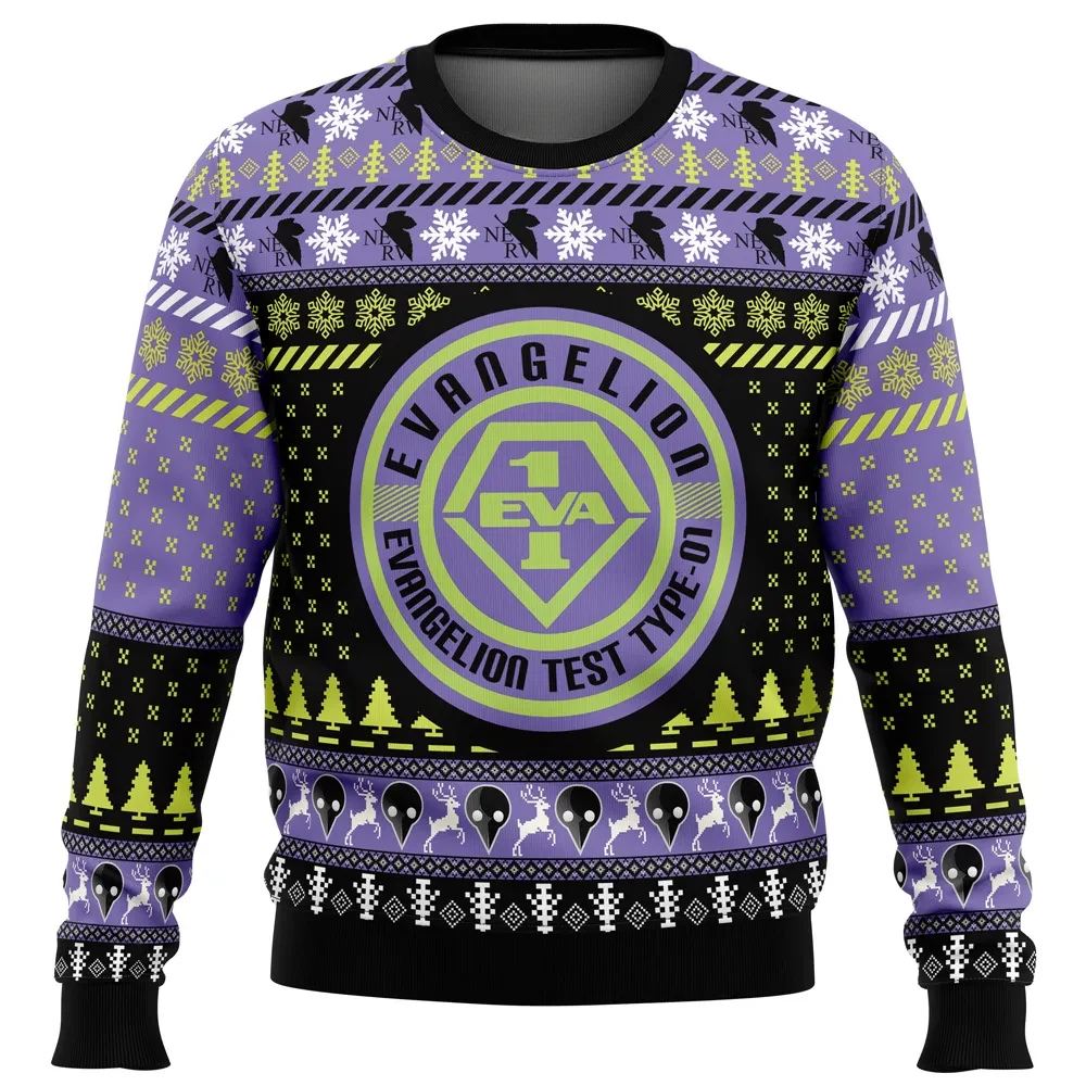 Eva-01 Neon Genesis Evangelion Ugly Christmas Sweater, Evangelion Test Type-01 Holiday Sweater, Anime Xmas Sweater