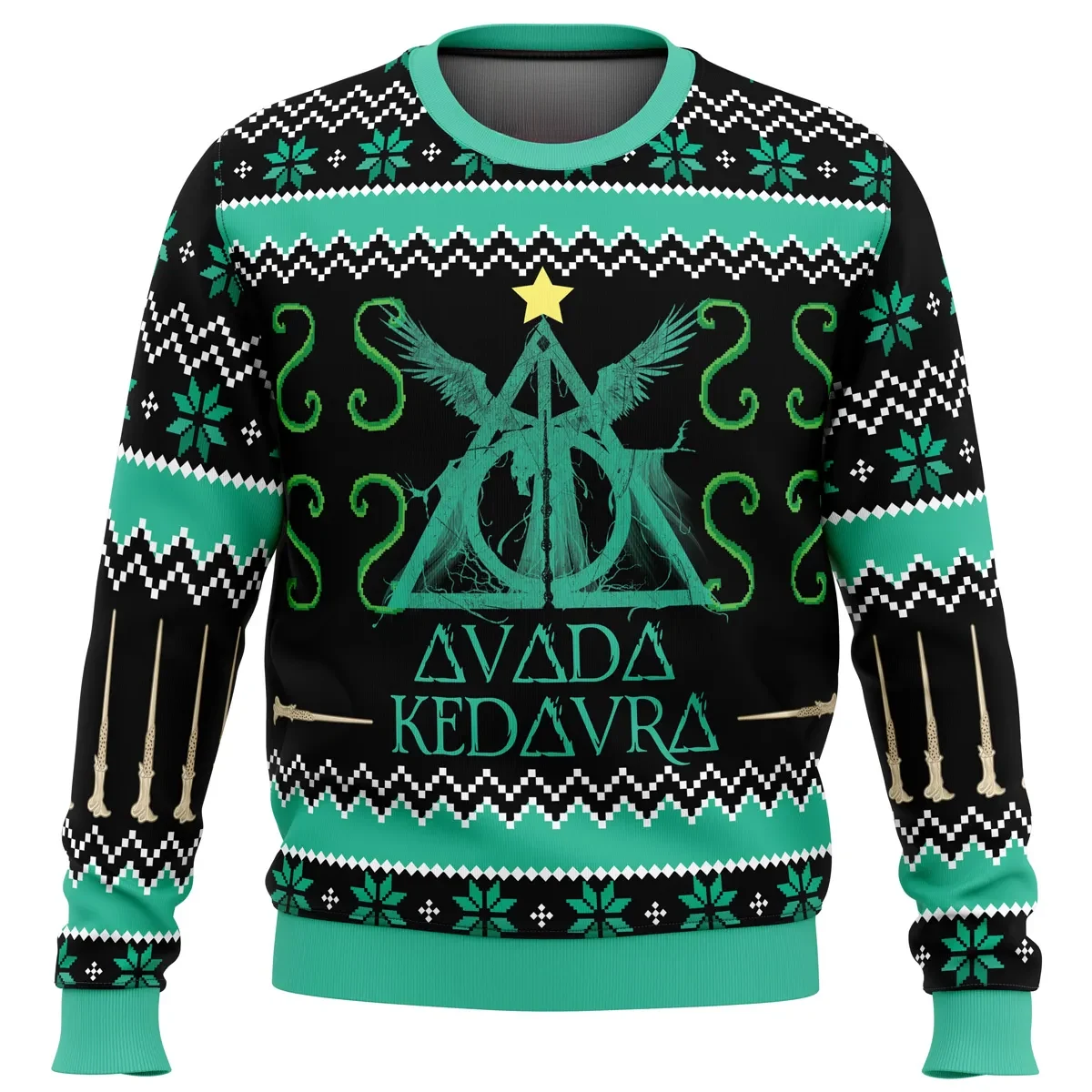 Harry Potter Avada Kedavra Ugly Christmas Sweater, Deathly Hallows Thestral Holiday Sweater, Wizard Xmas Gift for Slytherin Potterheads