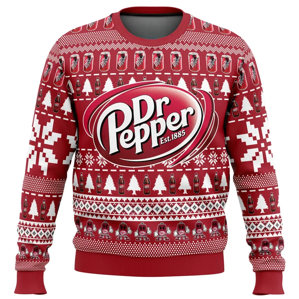 Dr Pepper Ugly Christmas Sweater, Est 1885 Logo Soda Lover Holiday Sweater, Unisex All Over Print Xmas Gift for Dr Pepper Fans