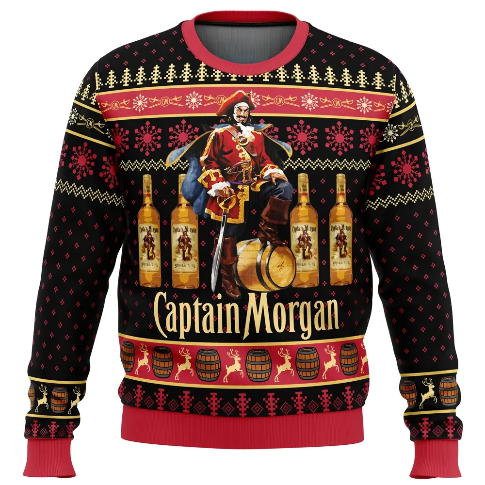 Captain Morgan Ugly Christmas Sweater, Spiced Rum Lover Holiday Sweatshirt, Funny Drinking Xmas Party Gift for Adults and Bartenders