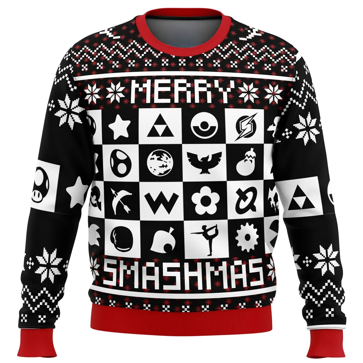 Merry Smashmas Super Smash Bros Ugly Christmas Sweater, Nintendo Holiday Sweater, Smash Series Icons Gamer Xmas Gift, Unisex Sweatshirt
