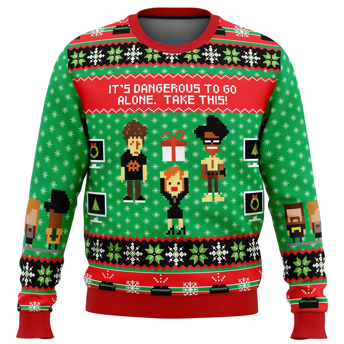 It's Dangerous to Go Alone Take This The IT Crowd Ugly Christmas Sweater, IT Crowd TV Show Holiday Sweater, Unisex Xmas Jumper