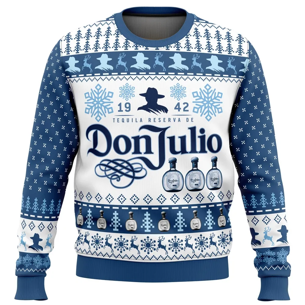 Don Julio Tequila Ugly Christmas Sweater, 1942 Reserva Bottle Holiday Sweater, Tequila Lover Drinking Xmas Gift, Unisex All Over Print Top
