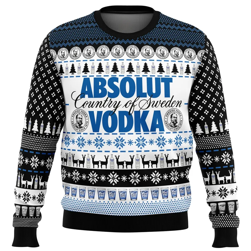 Absolut Vodka Ugly Christmas Sweater, Country of Sweden Vodka Lover Holiday Sweater, Unisex All Over Print Xmas Party Gift for Adults