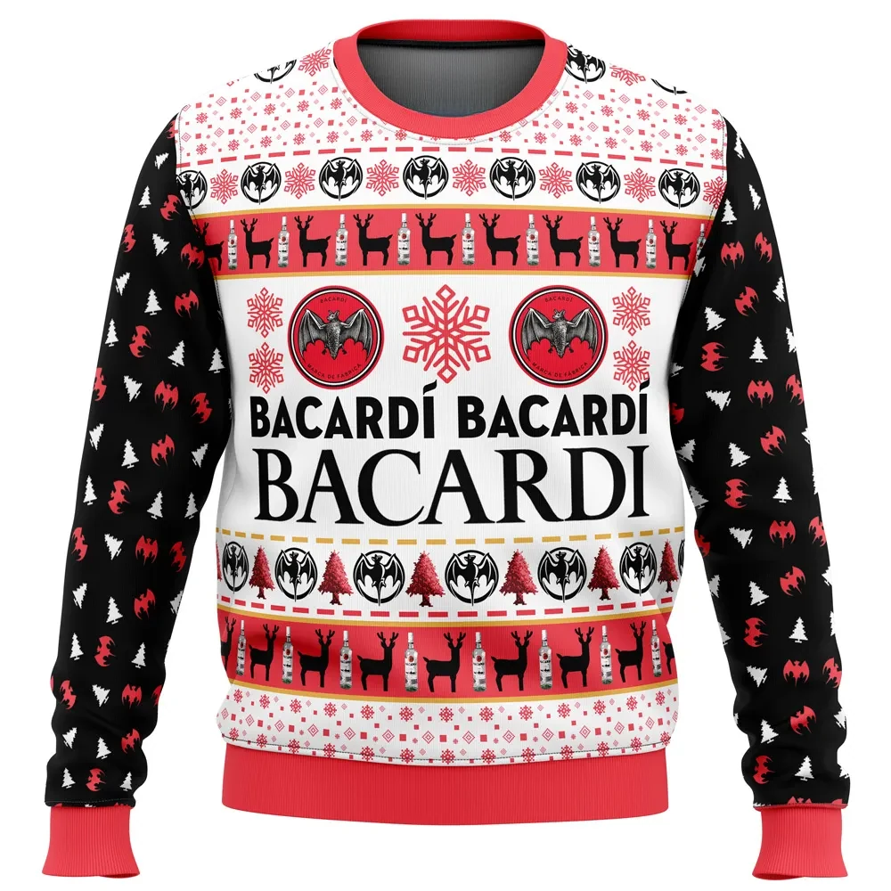 Bacardi Ugly Christmas Sweater, Bat Logo Rum Lover Holiday Sweatshirt, Funny Drinking Xmas Gift for Cocktail Fans and Party Hosts
