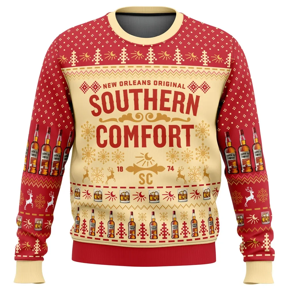 Southern Comfort Ugly Christmas Sweater, New Orleans Original Whiskey Lover Holiday Sweater, Unisex All Over Print Xmas Party Gift for Adults