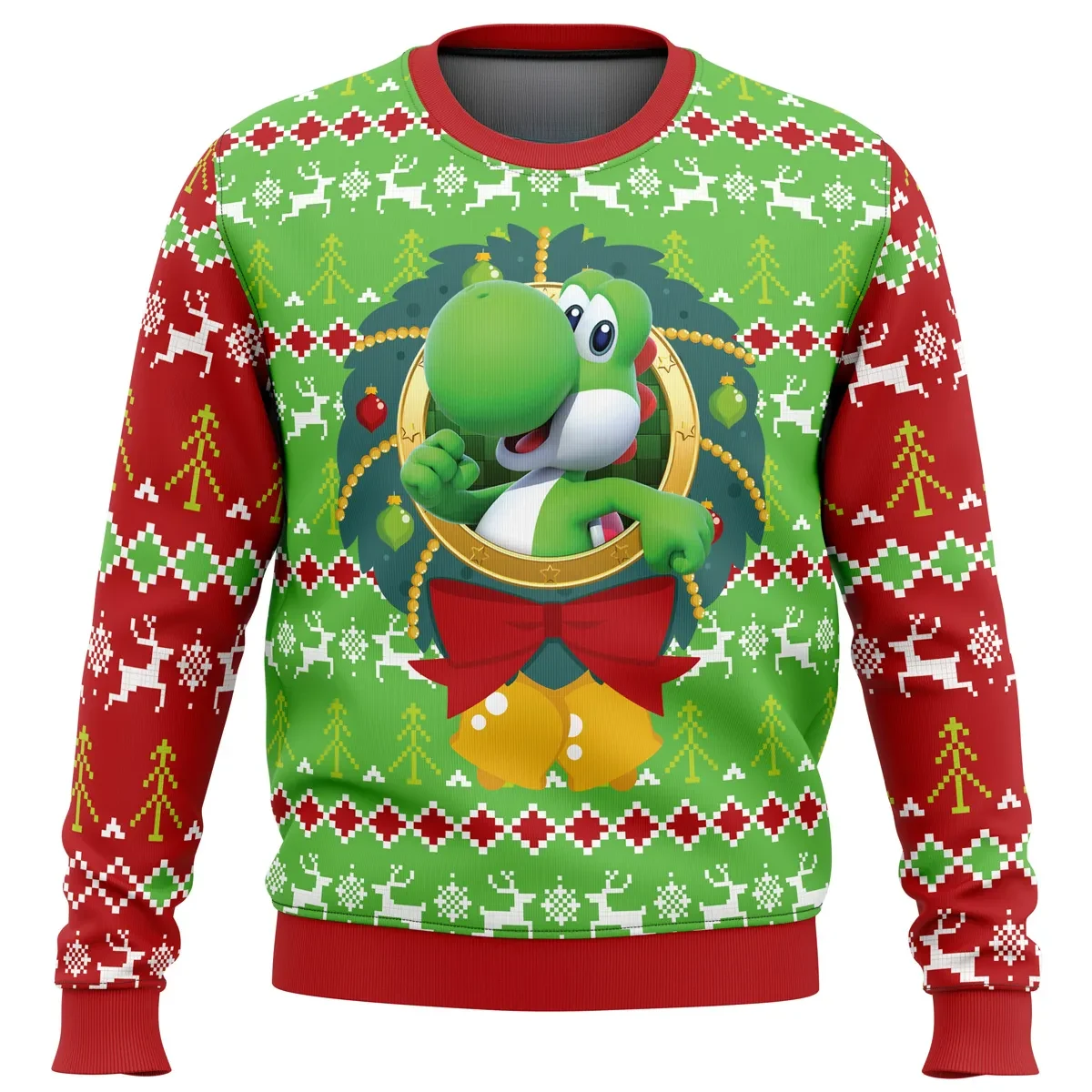 Yoshi Super Mario Bros Ugly Christmas Sweater, Nintendo Holiday Sweater, Yoshi Christmas Wreath Gamer Xmas Gift for Mario Fans