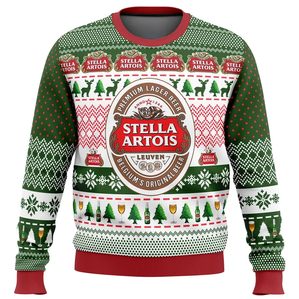Stella Artois Ugly Christmas Sweater, Premium Lager Beer Lover Holiday Sweatshirt, Funny Drinking Xmas Party Gift, Unisex All Over Print
