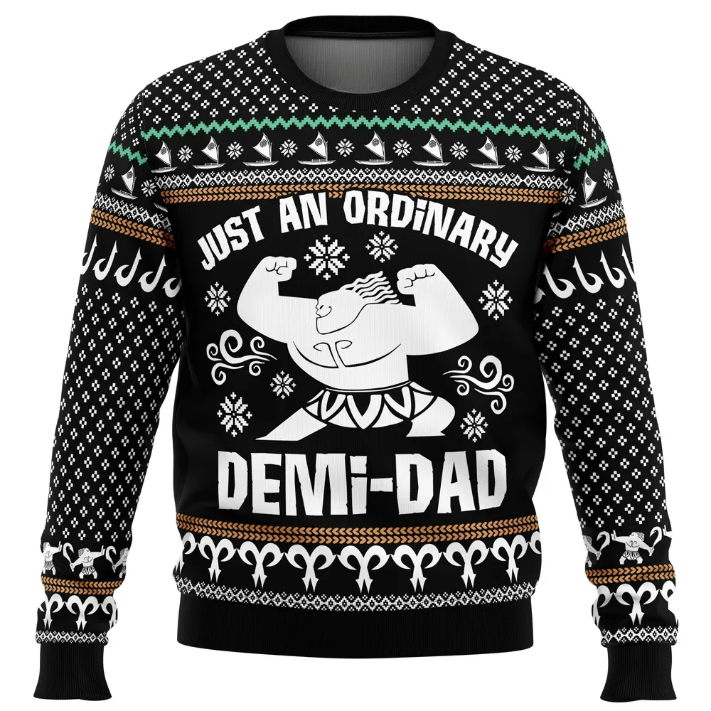 Just an Ordinary Demi-Dad Moana Ugly Christmas Sweater, Maui Flexing Holiday Sweatshirt, Funny Dad Xmas Gift for Fathers and Movie Fans