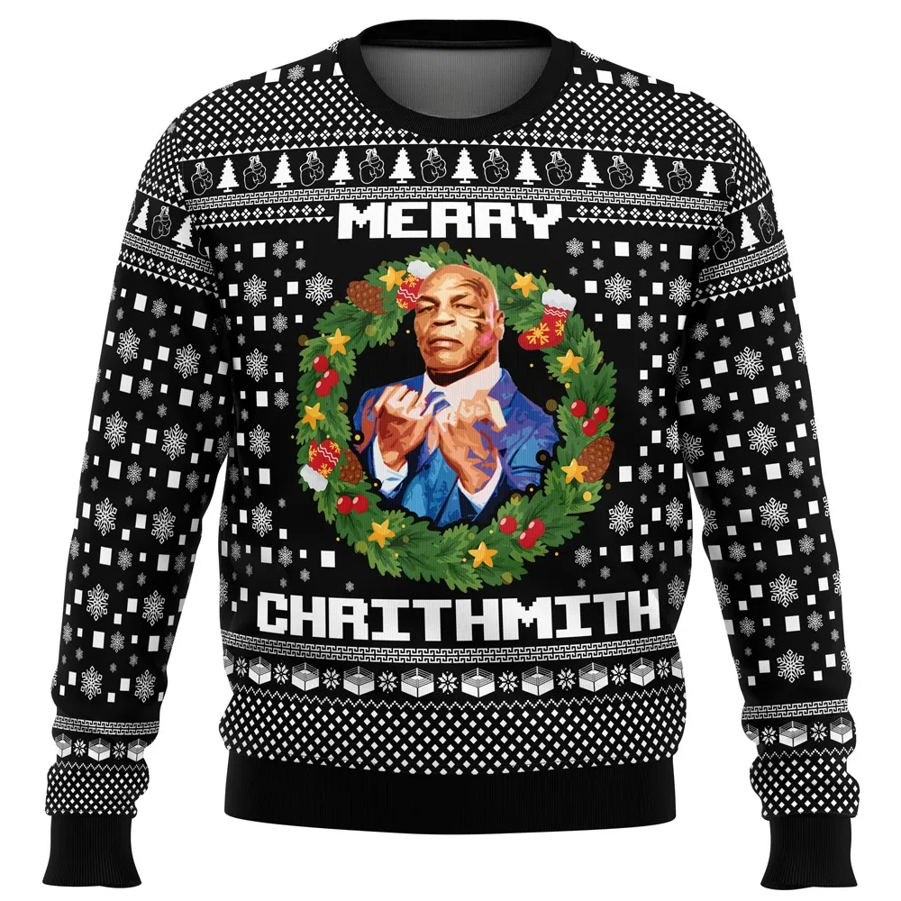 Merry Chrithmith Mike Tyson Ugly Christmas Sweater, Funny Boxing Holiday Sweater, The Champ in a Christmas Wreath, Unisex Xmas Gift
