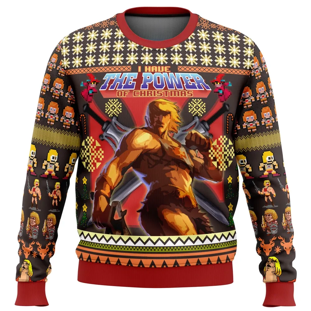 He-Man I Have the Power of Christmas Ugly Christmas Sweater, Masters of the Universe Cartoon Holiday Sweater, All Over Print Xmas Sweater