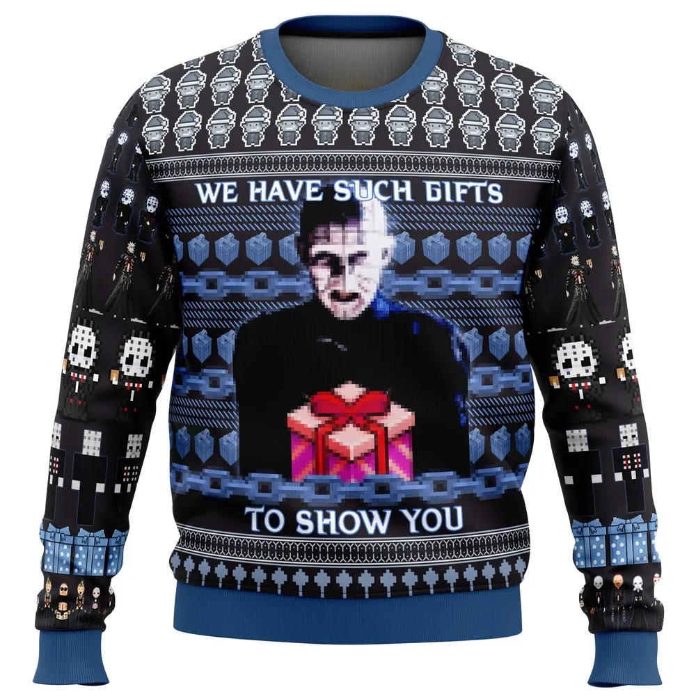 Pinhead Hellraiser Ugly Christmas Sweater, We Have Such Gifts to Show You Holiday Sweater, Horror Movie Xmas Jumper