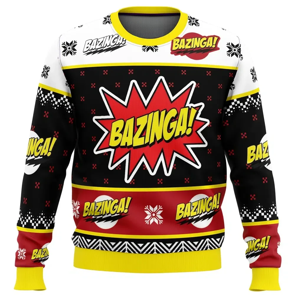 Bazinga The Big Bang Theory Ugly Christmas Sweater, Sheldon Cooper Catchphrase TV Show Holiday Sweater, Funny Sitcom Xmas Gift for Fans