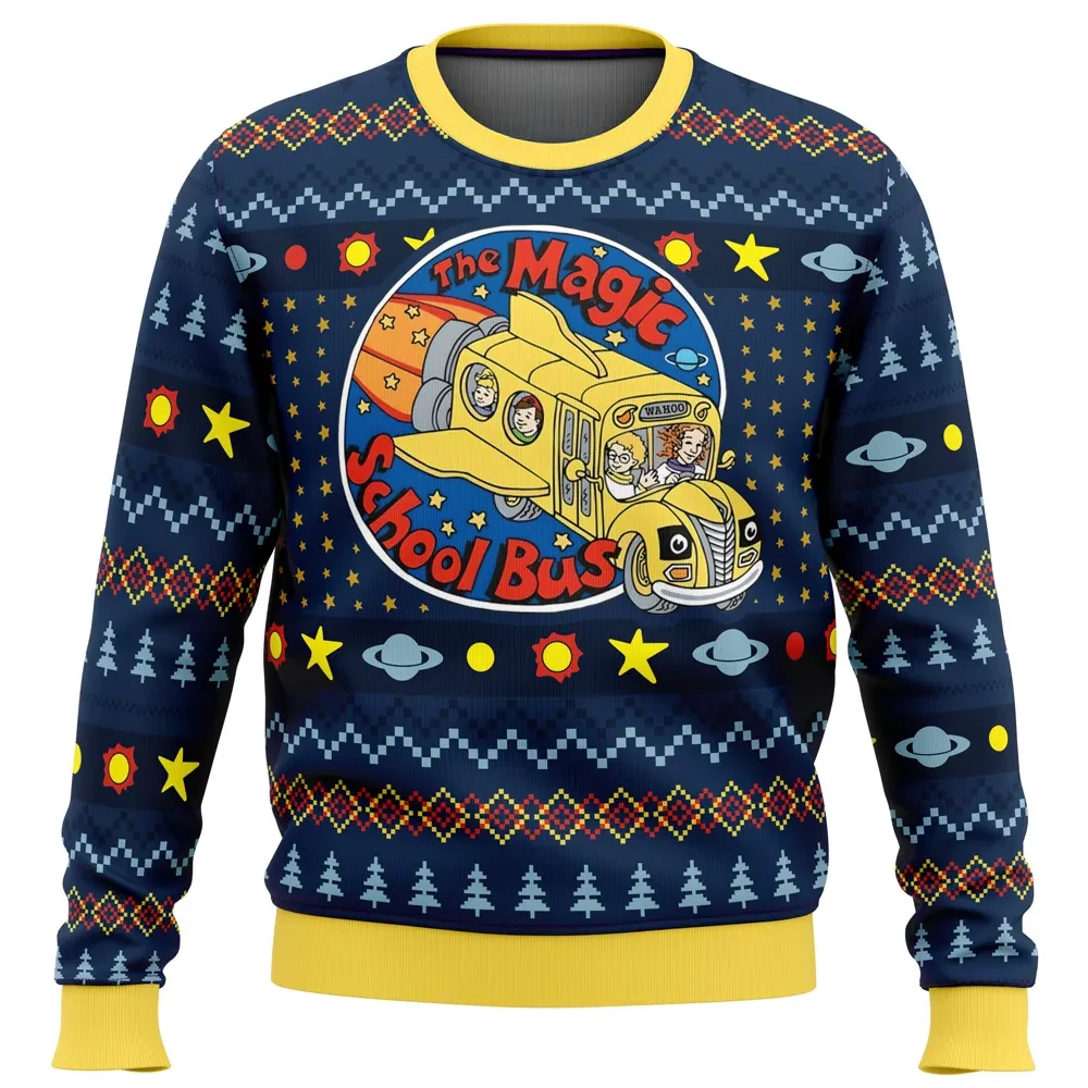 Wahoo The Magic School Bus Ugly Christmas Sweater, Magic School Bus Holiday Sweater, Outer Space Field Trip Navy Sweatshirt, Cartoon Xmas Gift