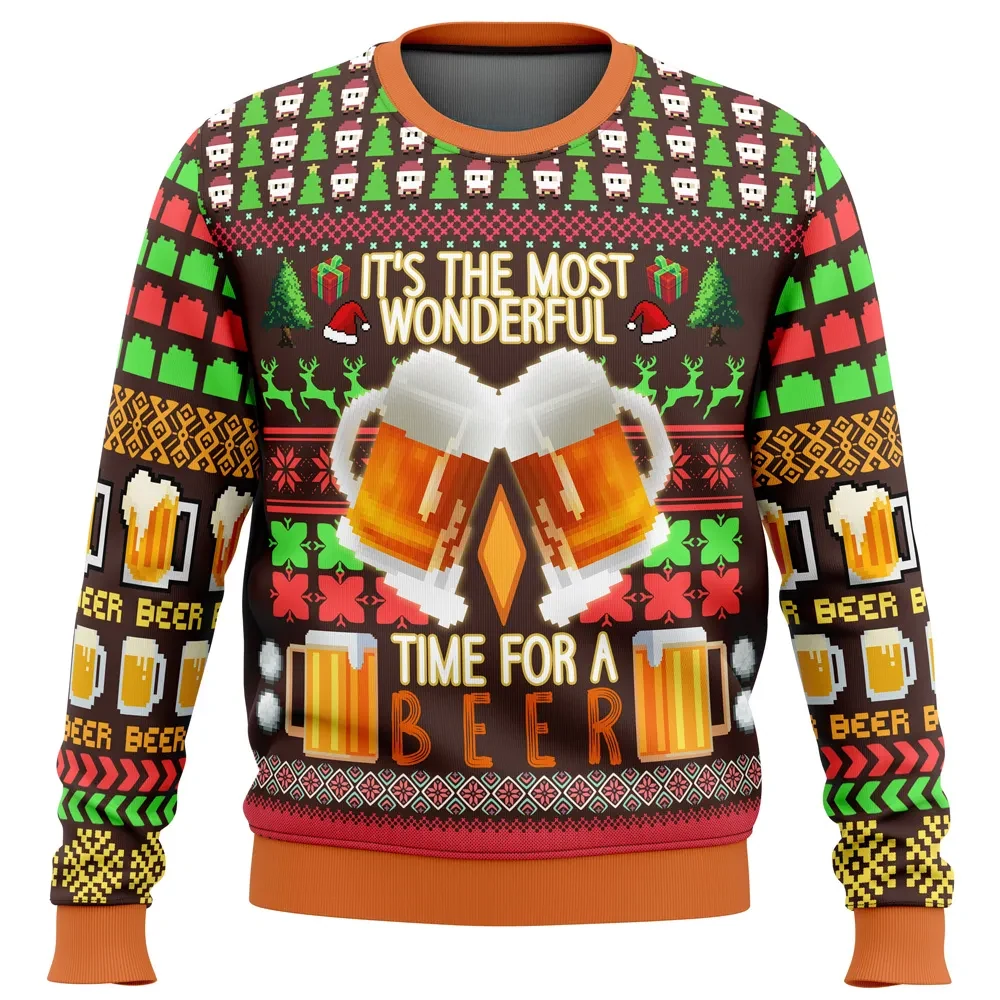 It's the Most Wonderful Time for a Beer Ugly Christmas Sweater, Funny Beer Holiday Sweater, Unisex Drinking Xmas Jumper