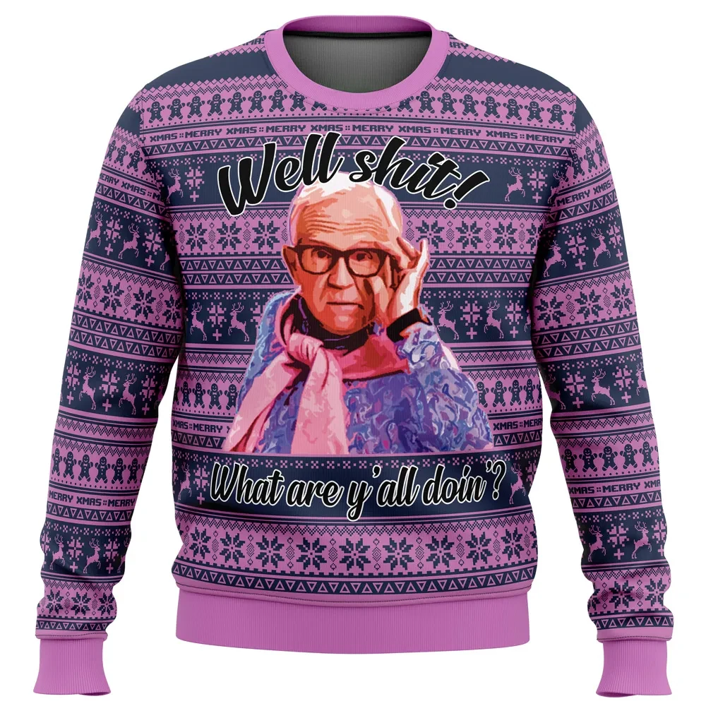 Leslie Jordan Well Sheesh Ugly Christmas Sweater, What Are Y'all Doin Meme Holiday Sweater, Funny Xmas Gift, Unisex All Over Print Sweatshirt