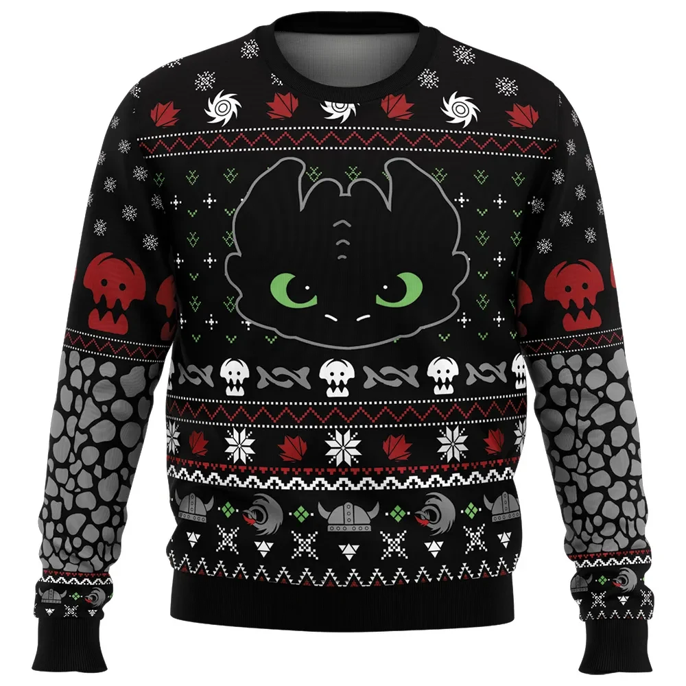 Toothless How To Train Your Dragon Ugly Christmas Sweater, Night Fury Holiday Sweater, Viking Movie Xmas Gift, Unisex All Over Print Sweatshirt