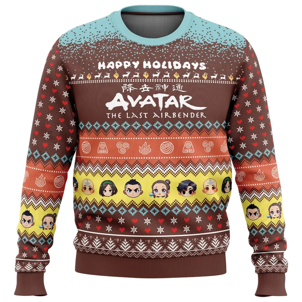 Happy Holidays Avatar The Last Airbender Ugly Christmas Sweater, Aang Katara Sokka Zuko Four Elements Holiday Sweatshirt, Anime Xmas Gift