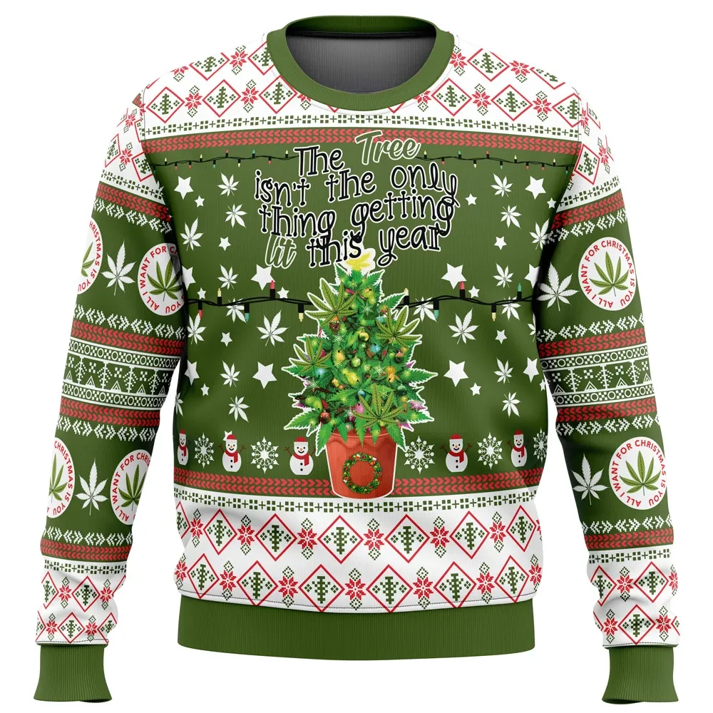 Weed Lit This Year Ugly Christmas Sweater, The Tree Isn't The Only Thing Getting Lit Holiday Sweater, Funny Xmas Sweater