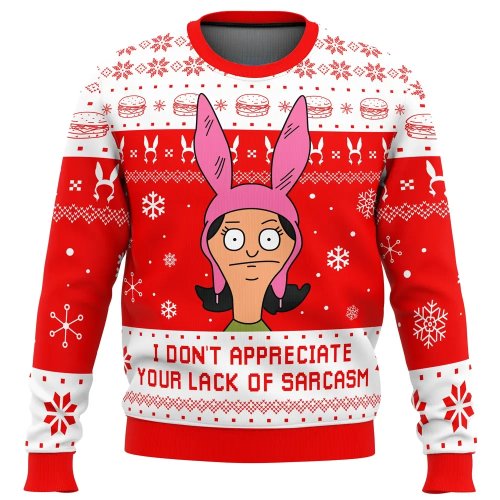 I Don't Appreciate Your Lack of Sarcasm Bob's Burgers Ugly Christmas Sweater, Louise Belcher TV Show Holiday Sweater, Xmas Jumper
