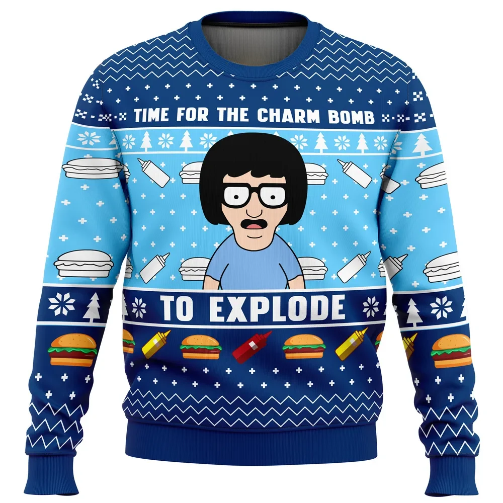 Time for the Charm Bomb to Explode Bob's Burgers Ugly Christmas Sweater, Tina Belcher Cartoon Holiday Sweater, Unisex Xmas Jumper