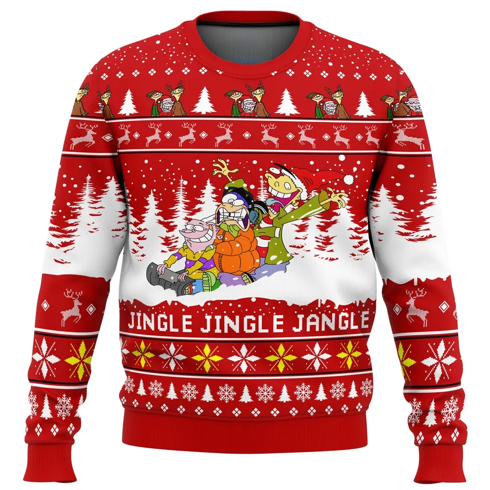 Jingle Jingle Jangle Ed Edd n Eddy Ugly Christmas Sweater, Cartoon Holiday Sweater, Snowy Sled Ride Xmas Sweatshirt, Funny 90s Xmas Gift