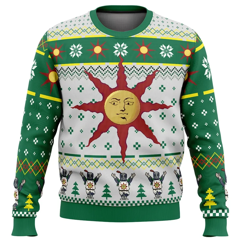 Praise the Sun Dark Souls Ugly Christmas Sweater, Solaire of Astora Holiday Sweater, Sunbro Emblem Unisex Sweatshirt, Gamer Xmas Gift