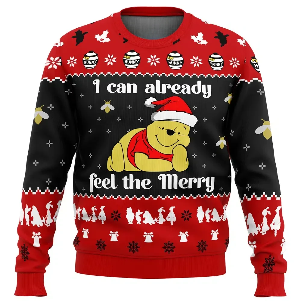 I Can Already Feel the Merry Winnie the Pooh Ugly Christmas Sweater, Pooh Bear Cartoon Holiday Sweater, Unisex All Over Print Xmas Jumper